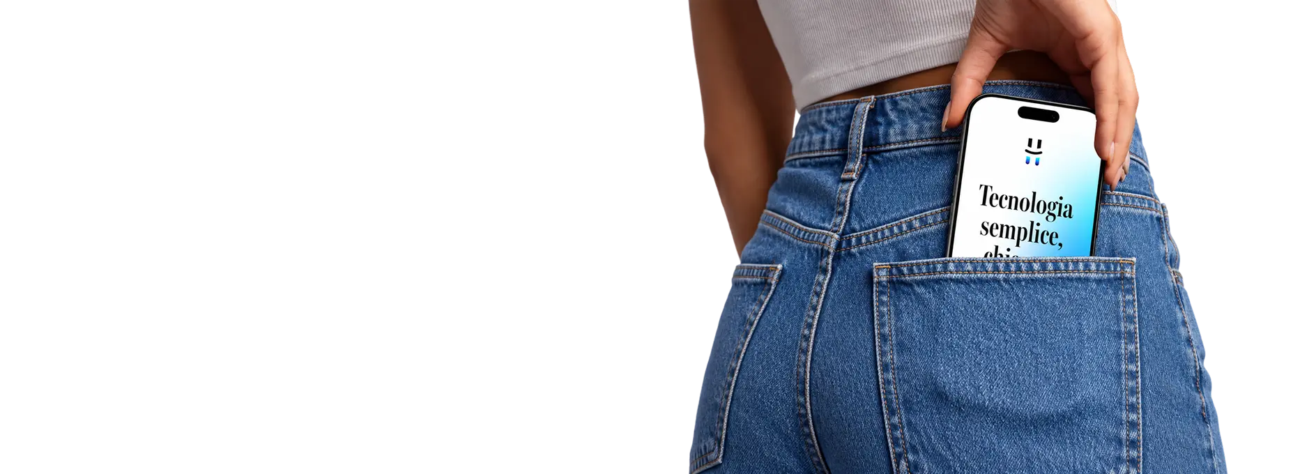Mano che infila nella tasca dei jeans uno smartphone con l'app Horbite